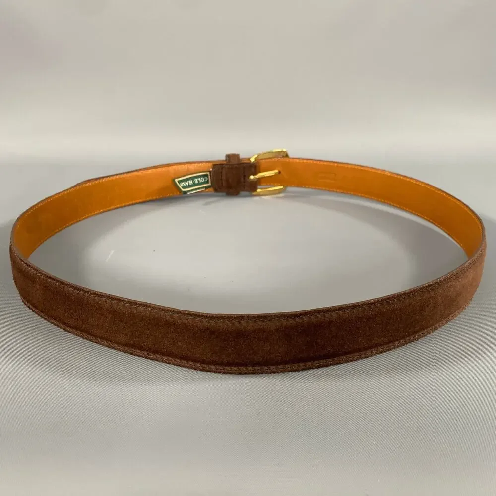 COLE HAAN Size 38 Brown Textured Suede Belt